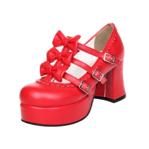 Hot red shoes with triple bow strap, REF 8070.